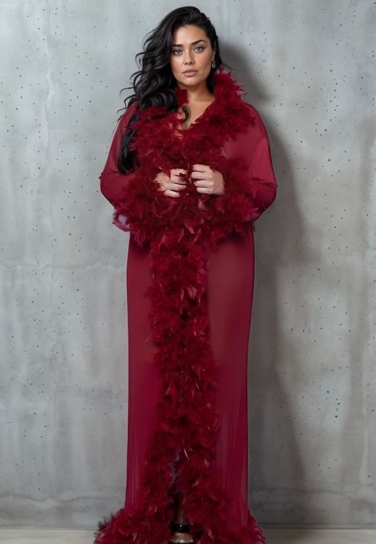 Kimono Maraboe Transparant - Fetish elegantie en veren