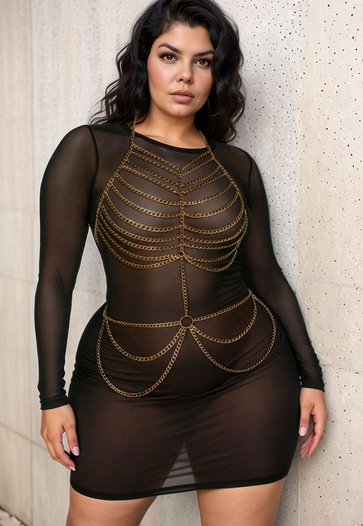 Corrente corporal dourada de duas peças, peito e ancas, glamour