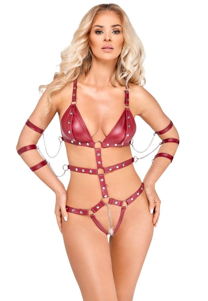 Body SM Harnas Rood - Complete bondage met afneembare kettingen