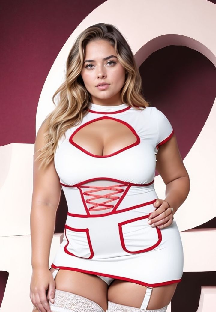 Sexy White Nurse Costume - Semi-transparent Short Dress with Garters