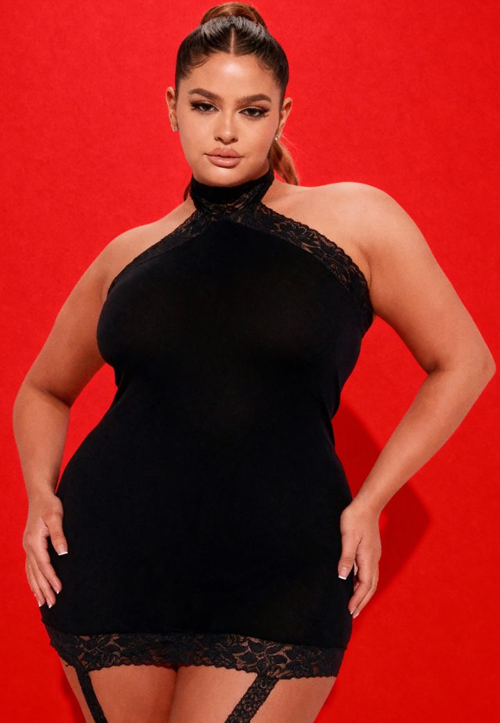 Opaque bodystocking with lace garters