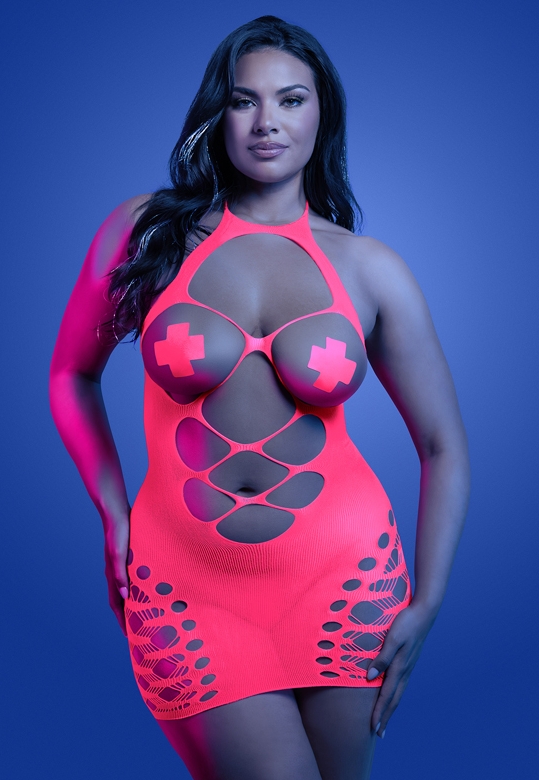 Open Bodystocking Jurk: Futuristic Audacity in neonroze