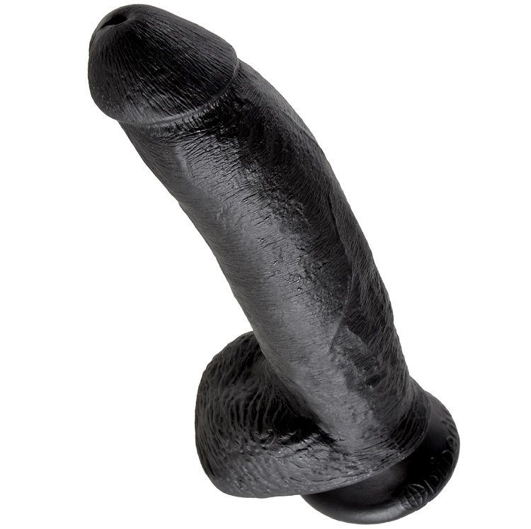 Realistic black dildo with testicles