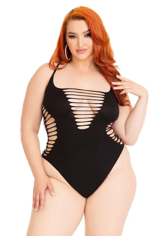 Black cut-out body: graphic cutouts and open back