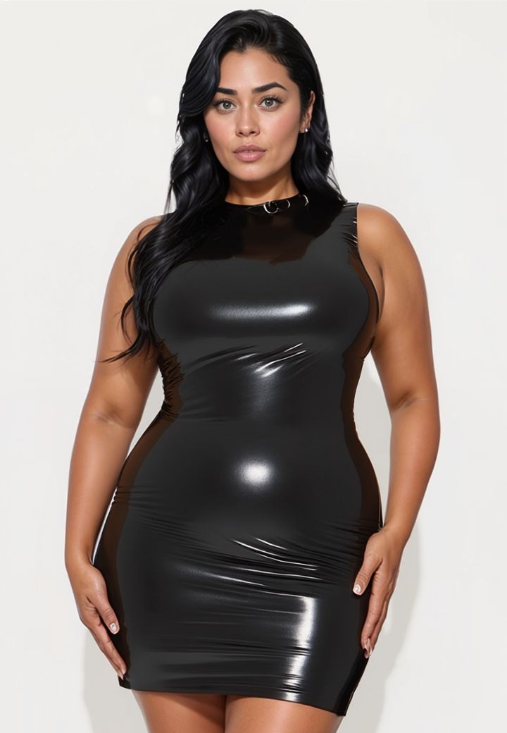 Robe Latex Naturel - Moulante et Sexy avec Col Montant Noir Brillant
