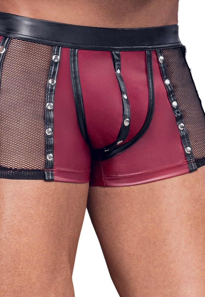 Red Matte Boxer Shorts : Mesh Inserts, Black Details and Snap Buttons