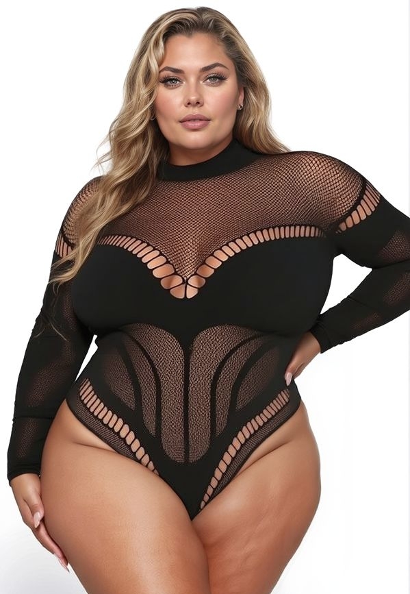 Bodysuit erótico em malha Dana - Provocante manga comprida